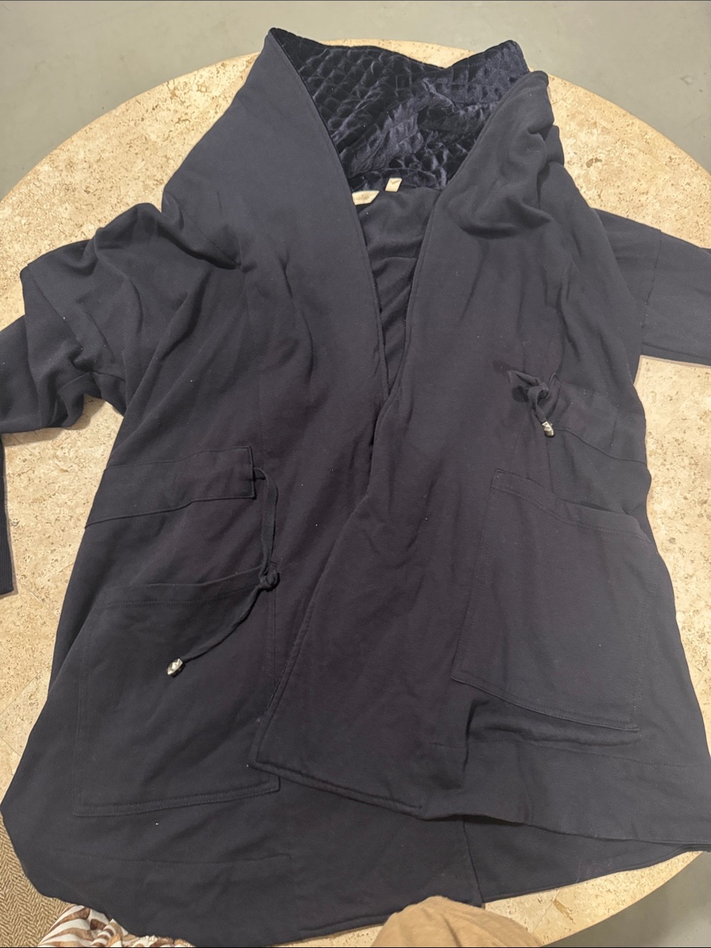 Soft Surroundings Navy Open-Front Quilted Hooded Sweatshirt